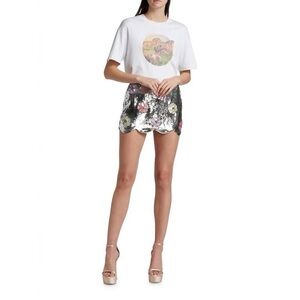 Brandon Maxwell Black and Silver Sequin High Waist Shorts